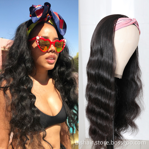 Wholesale from China body wave hair wigs vendor 100% unprocessed virgin Brazilian Body Wave human hair with handbands wigs